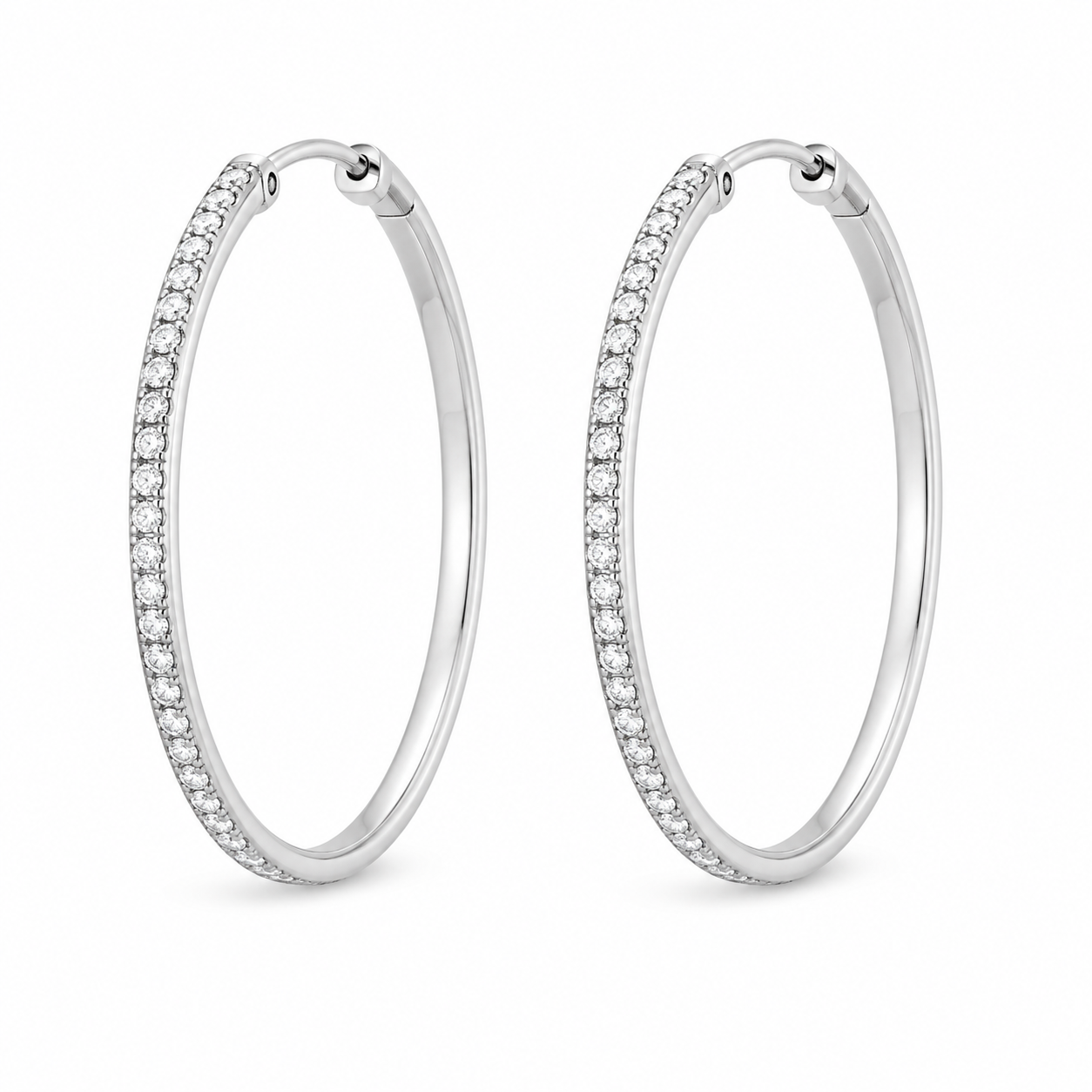 Brincos Argola em Titânio Cravejada com Zircônias 30mm – Modelo Maxi Lux Premium