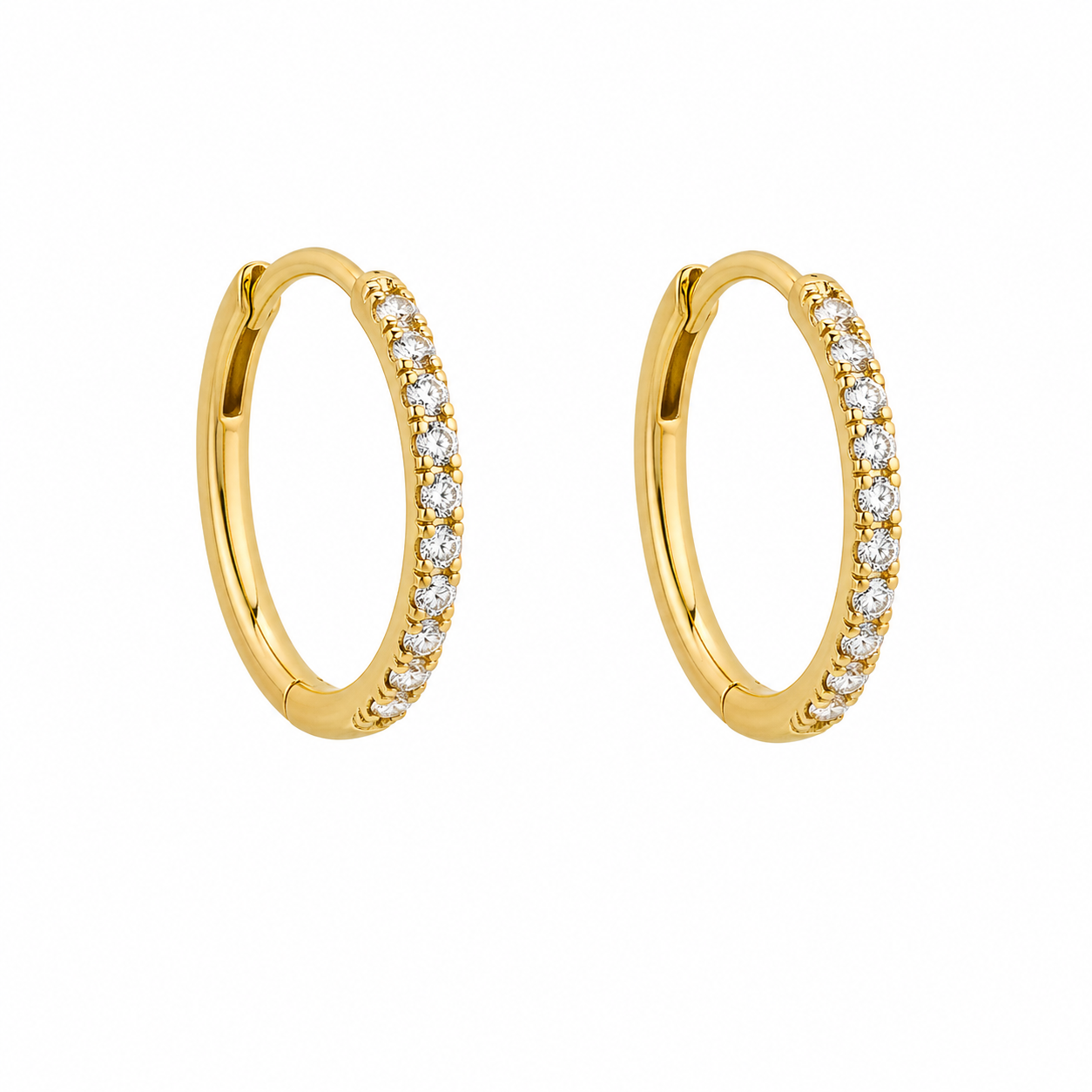 Brincos Argola em Titânio PVD Gold com Zircônias Cravejadas 14mm – Modelo Lux Premium