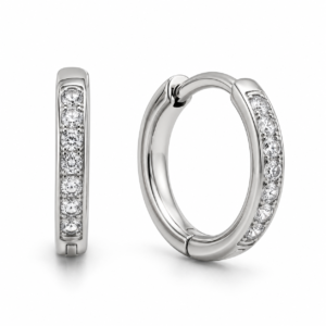 Brincos Argola em Titânio Prata com Zircônias Cravejadas 14mm – Modelo Lux Premium
