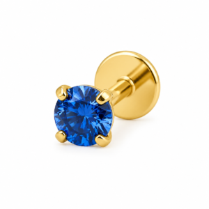 Piercing Labret em Titânio PVD Gold com Zircônia Azul – Modelo Ponto de Luz Premium