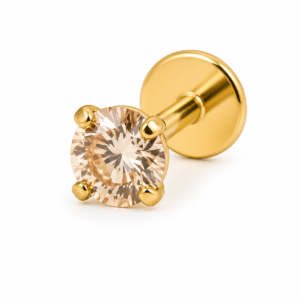 Piercing Labret em Titânio PVD Gold com Zircônia Champagne – Modelo Ponto de Luz Premium