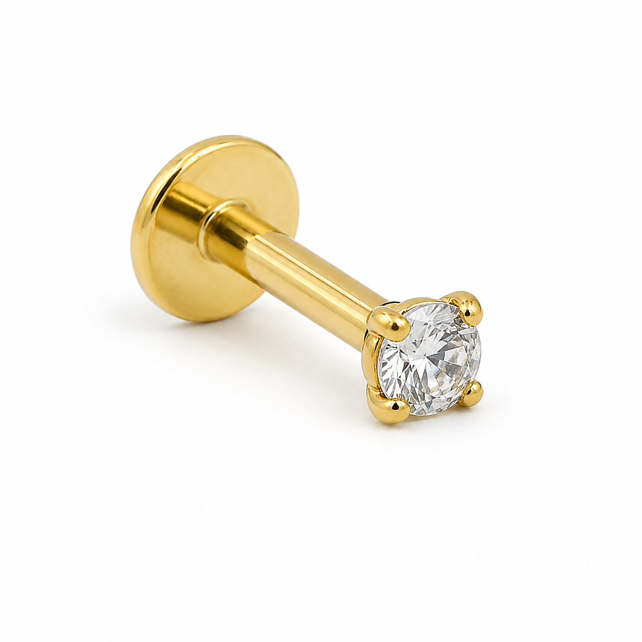 Piercing Labret em Titânio PVD Gold com Zircônia Cristal 2.5mm