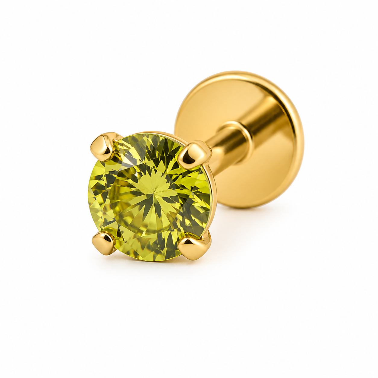 Piercing Labret em Titânio PVD Gold com Zircônia Verde