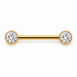 Piercing Mamilo em Titânio PVD Gold com Zircônias Cristal Flat Push Pin