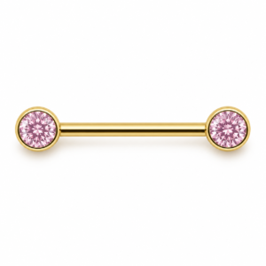 Piercing Mamilo em Titânio PVD Gold com Zircônias Rosa Flat Push Pin