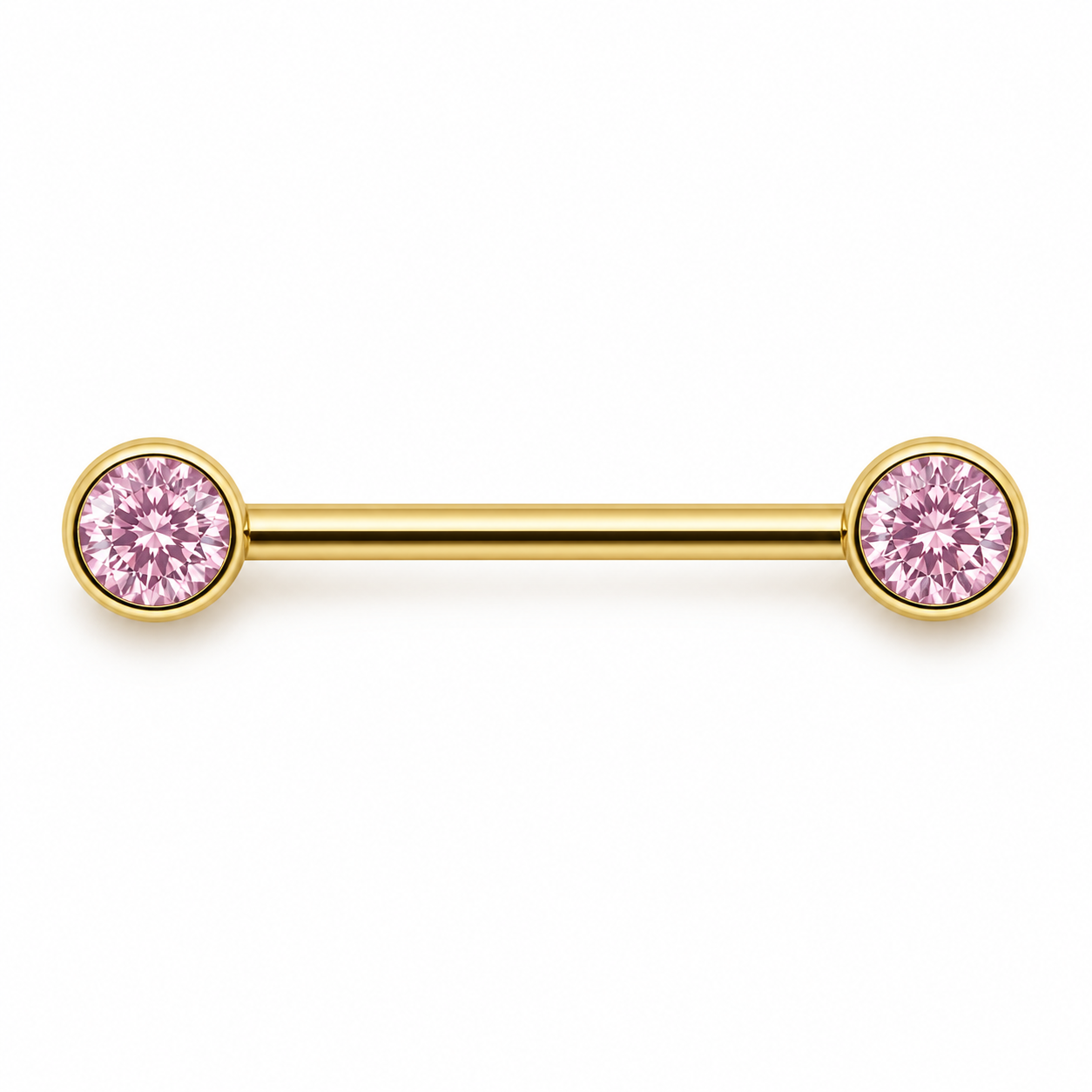 Piercing Mamilo em Titânio PVD Gold com Zircônias Rosa Flat Push Pin