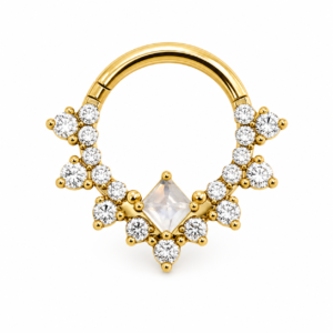 Piercing Segmento Frontal em Titânio PVD Gold 8mm com Zircônias e Pedra Moon
