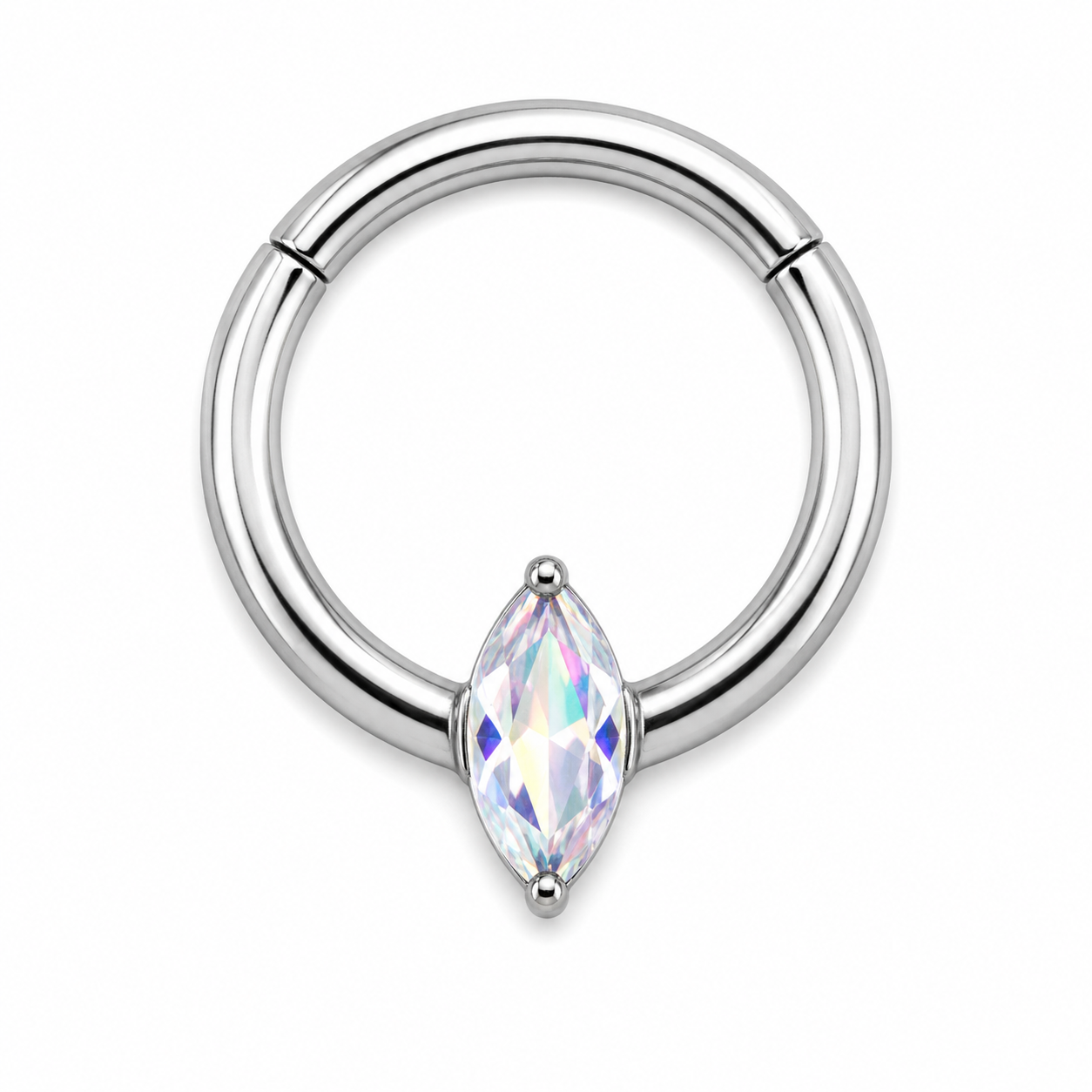 Piercing Segmento em Titânio 8mm com Zircônia Navete Aurora Boreal