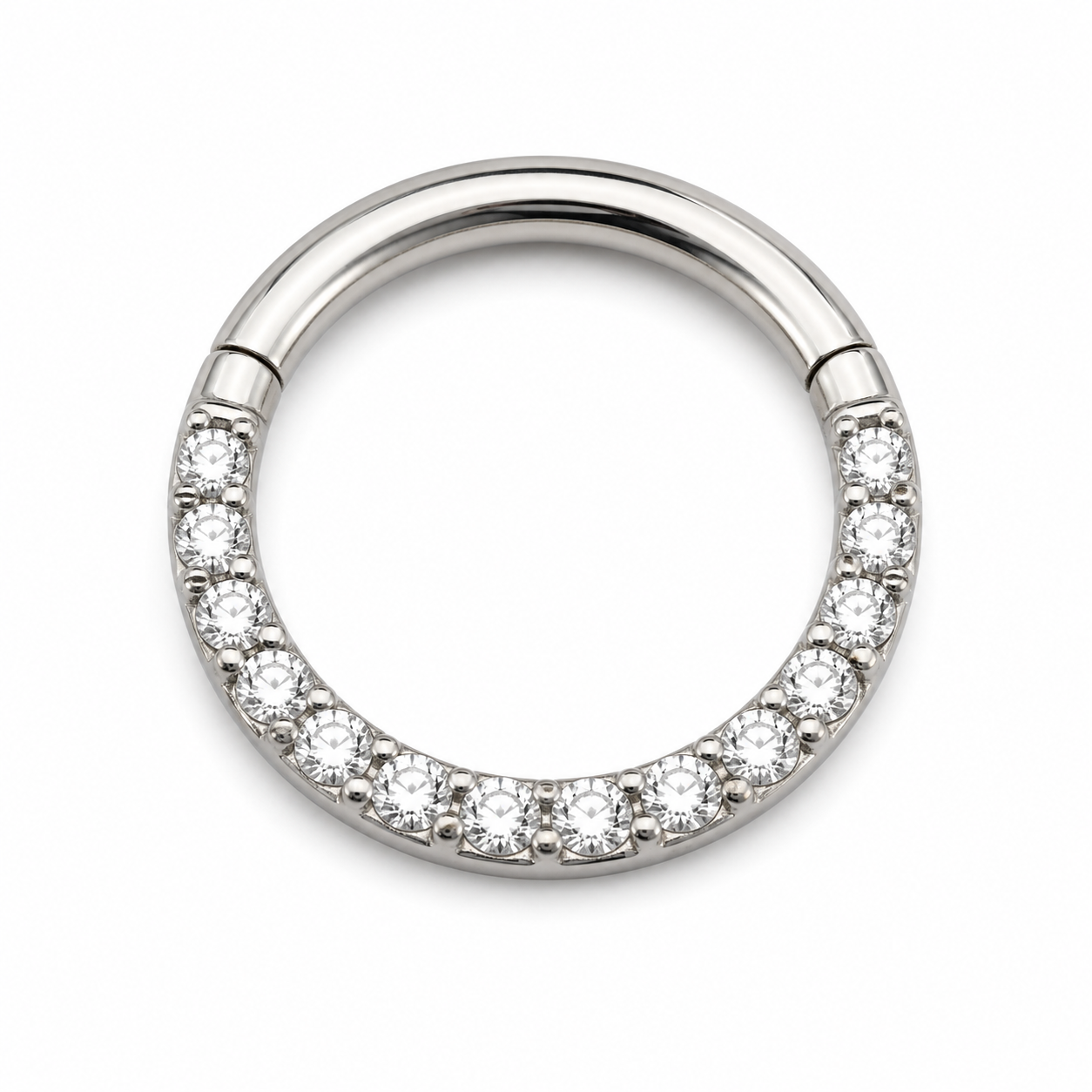 Piercing Segmento em Titânio Cravejado Frontal com Zircônias 10mm