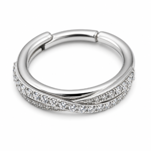 Piercing Segmento em Titânio Cravejado com Zircônias Linhas Cruzadas – Modelo Premium