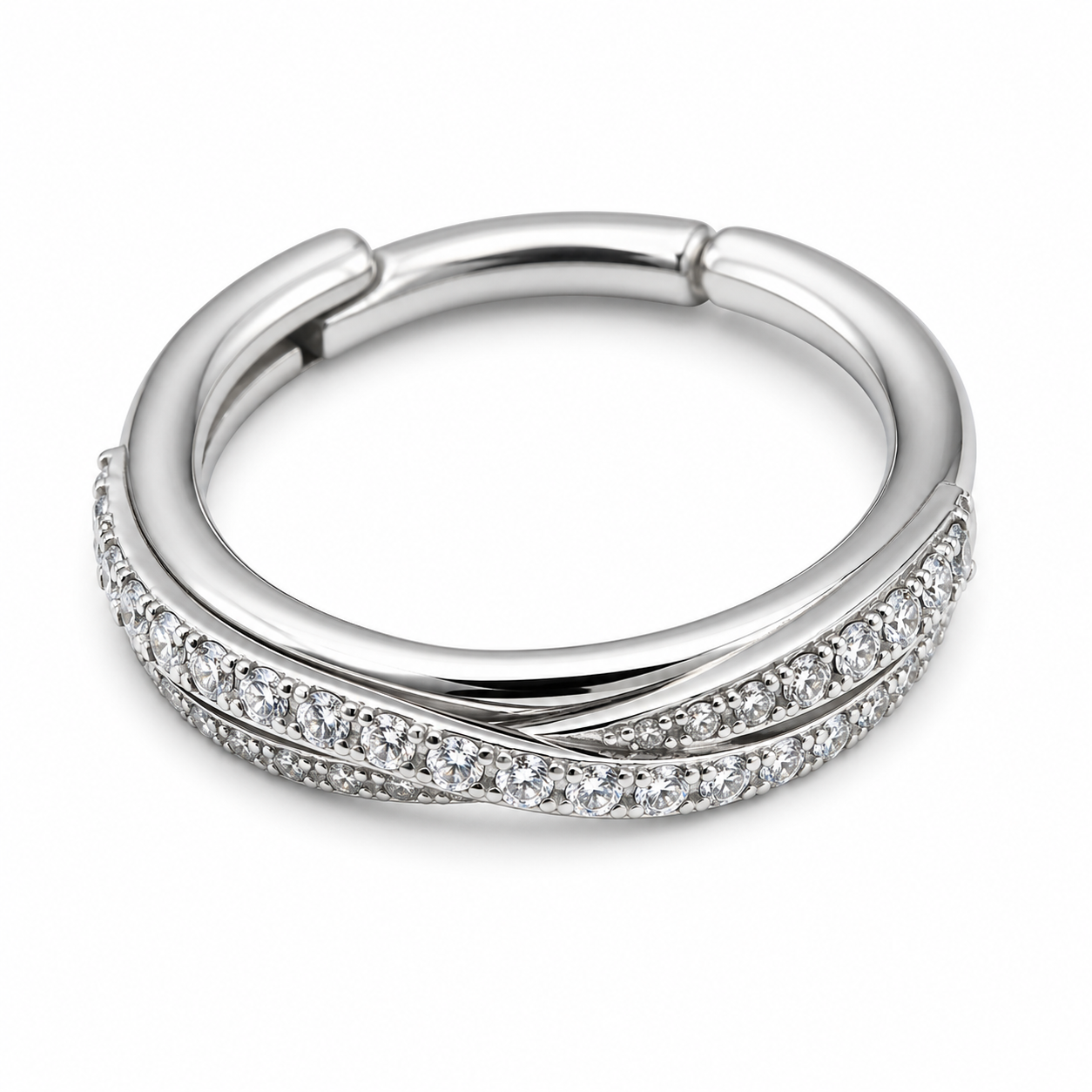 Piercing Segmento em Titânio Cravejado com Zircônias Linhas Cruzadas – Modelo Premium