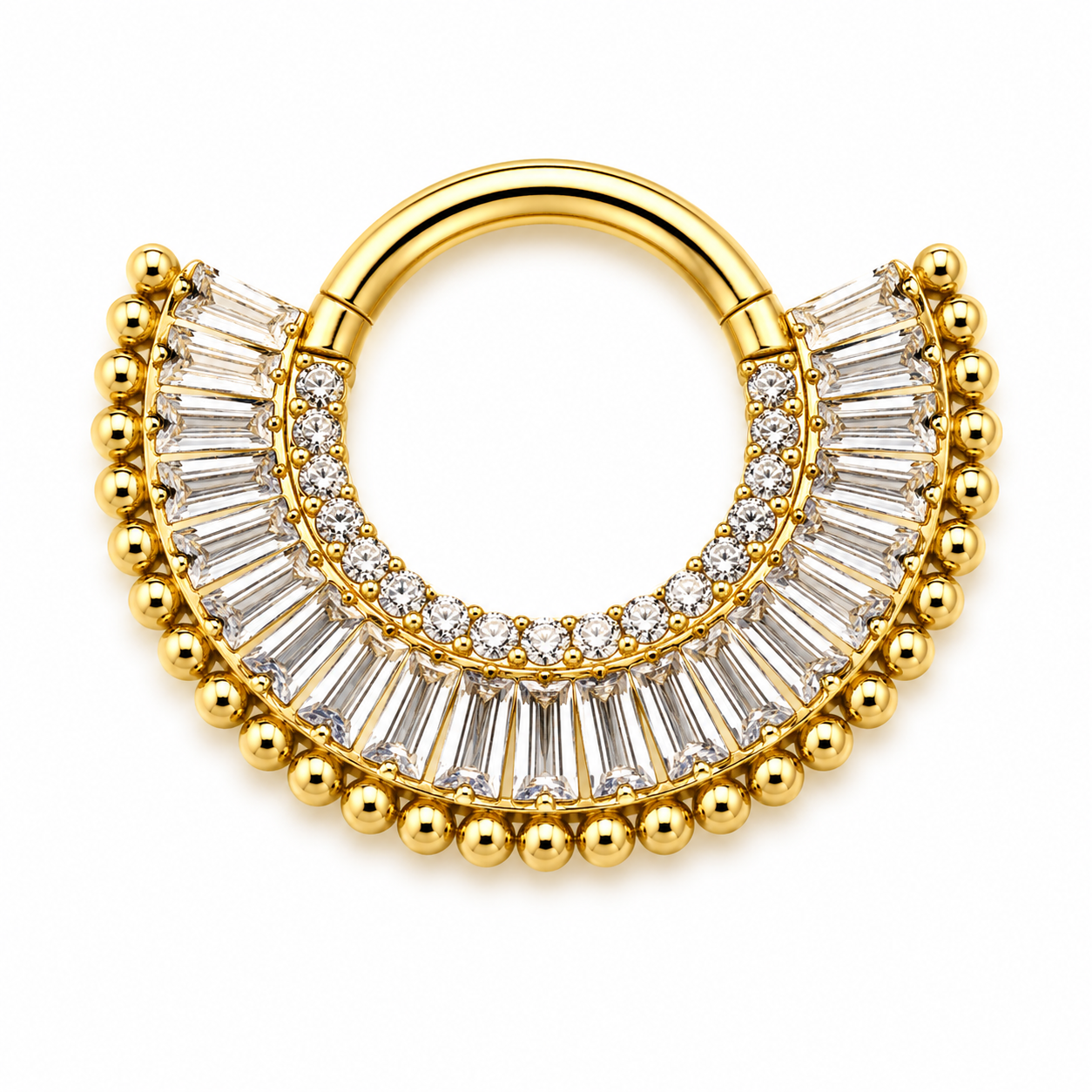 Piercing Segmento em Titânio PVD Gold 8mm com Zircônias Baguette Cravejadas
