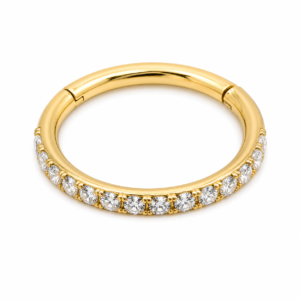 Piercing Segmento em Titânio PVD Gold Cravejado Lateral com Zircônias