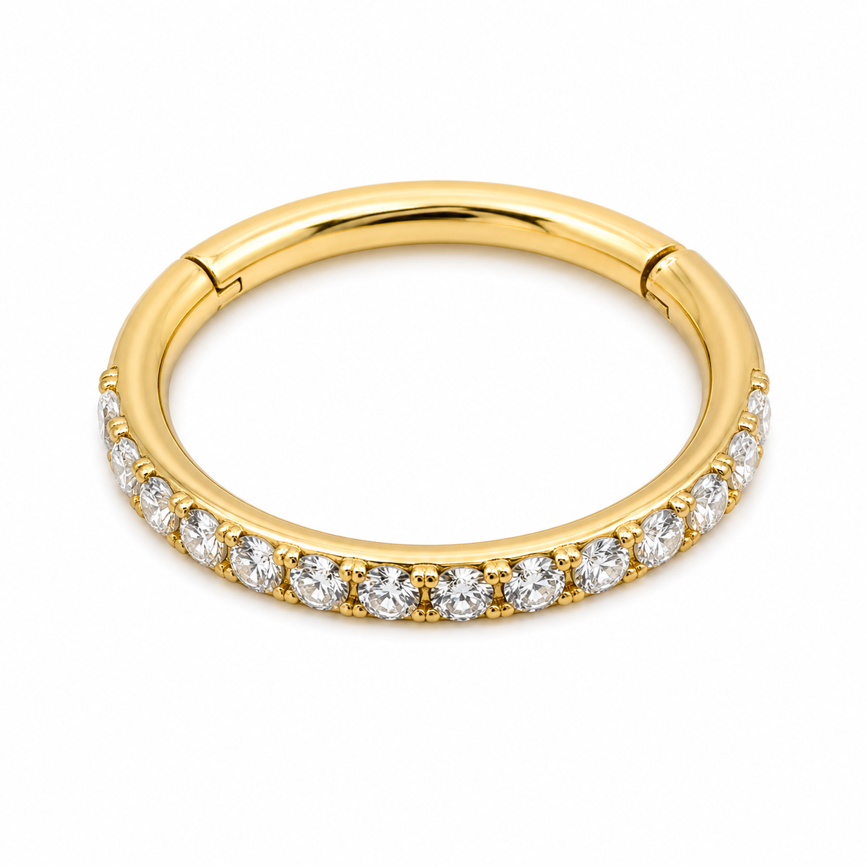 Piercing Segmento em Titânio PVD Gold Cravejado Lateral com Zircônias