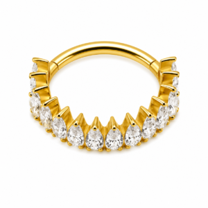 Piercing Segmento em Titânio PVD Gold Estilo Coroa com Zircônias – Modelo Lux Premium