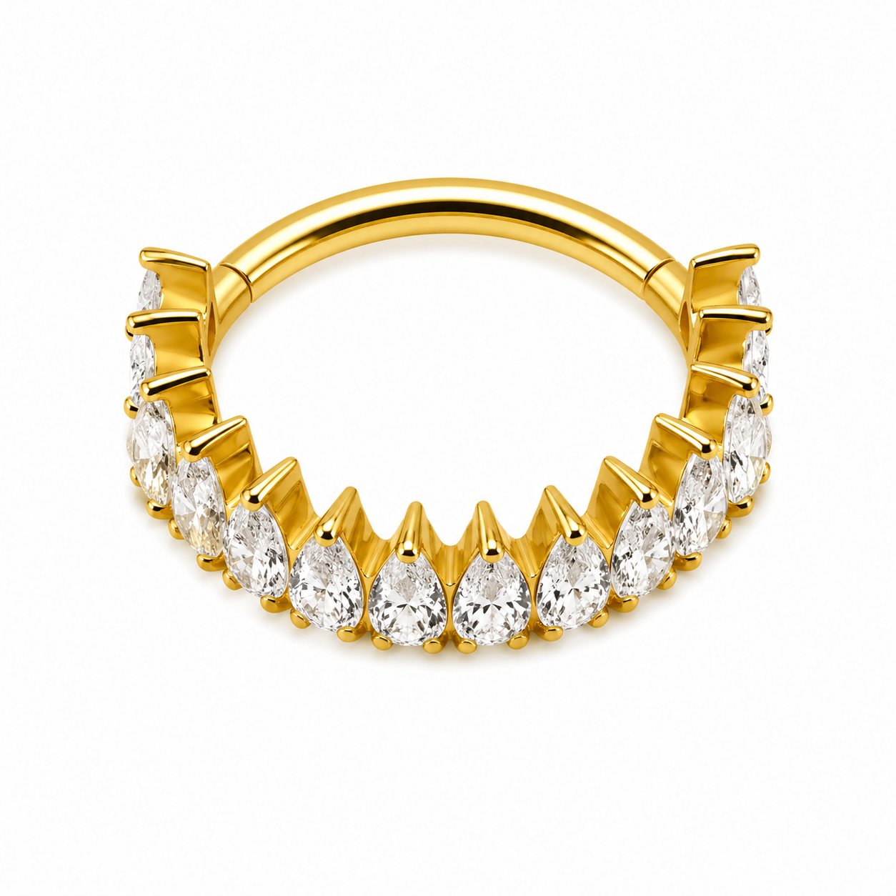 Piercing Segmento em Titânio PVD Gold Estilo Coroa com Zircônias – Modelo Lux Premium