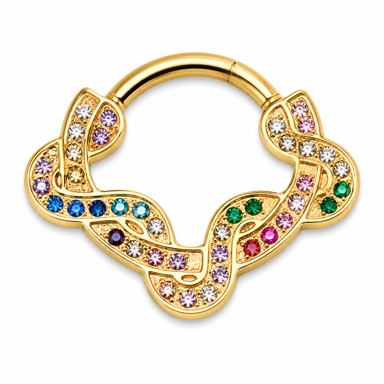 Piercing Segmento em Titânio PVD Gold Serpentina com Zircônias Coloridas
