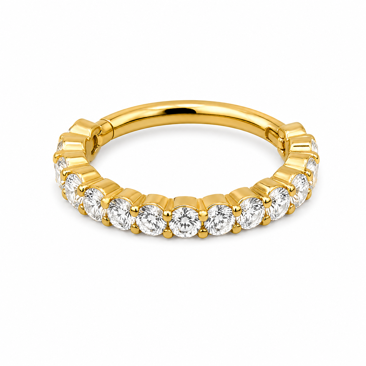 Piercing Segmento em Titânio PVD Gold com 12 Zircônias Cravejadas – Modelo Lux Premium