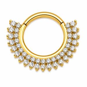Piercing Segmento em Titânio PVD Gold com Zircônias Brilhantes Frontais