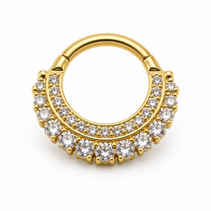 Piercing Segmento em Titânio PVD Gold com Zircônias Cravejadas Duplas Frontais