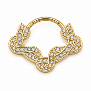 Piercing Segmento em Titânio PVD Gold com Zircônias Serpentina Frontal