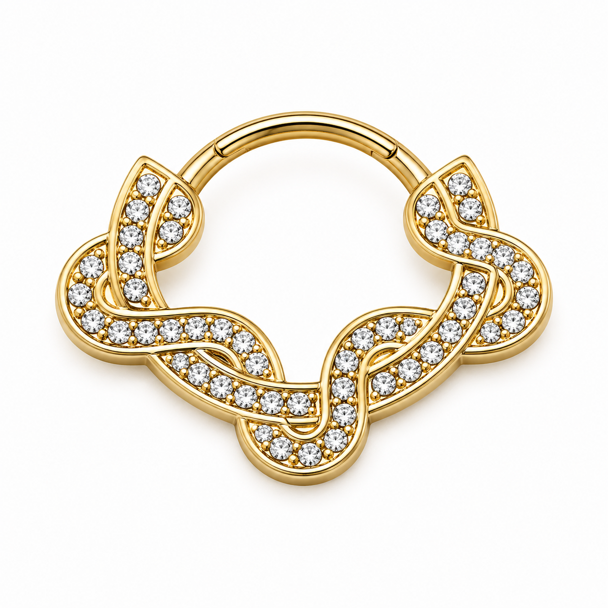 Piercing Segmento em Titânio PVD Gold com Zircônias Serpentina Frontal