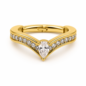 Piercing Segmento em Titânio PVD Gold com Zircônias e Gota Central Cravejada