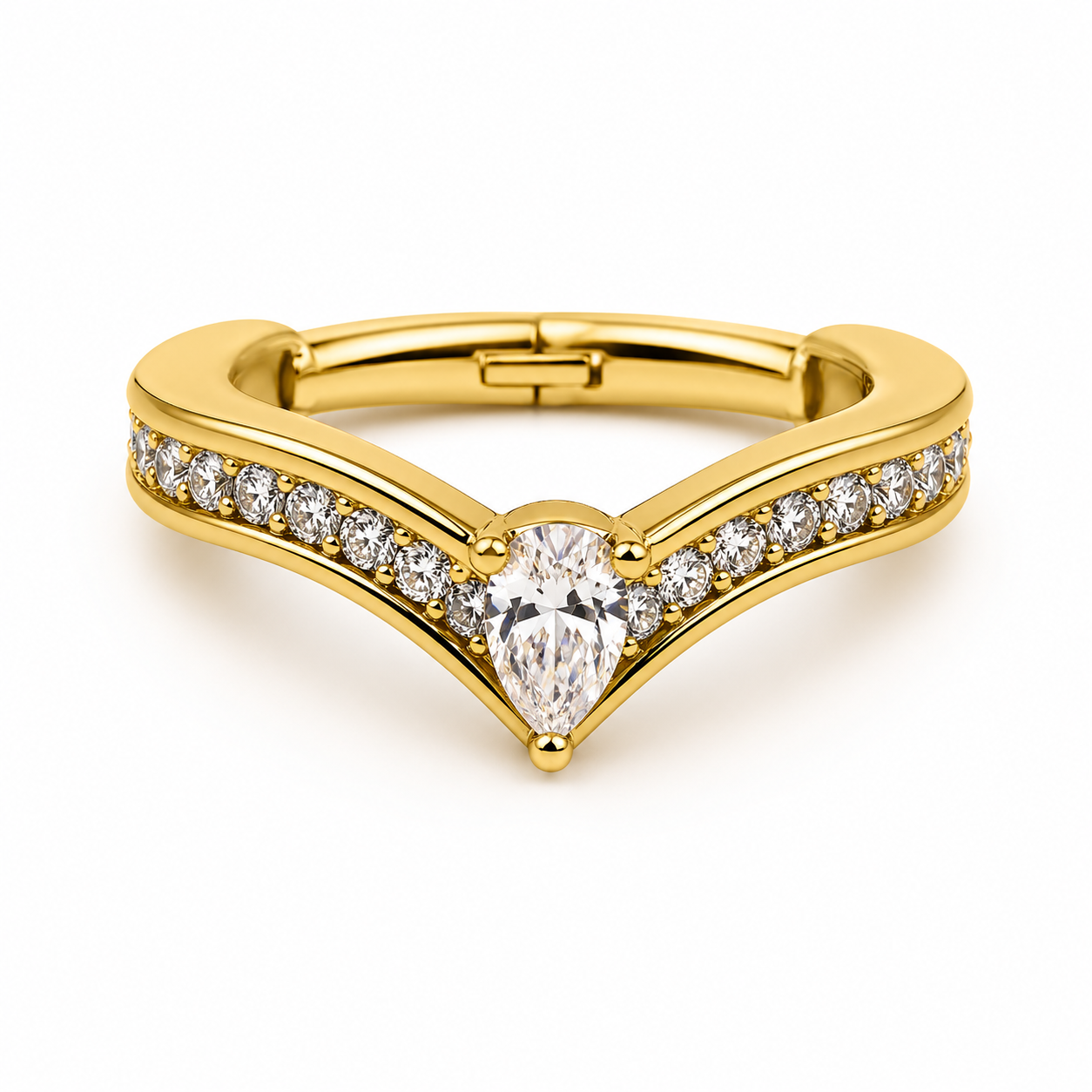 Piercing Segmento em Titânio PVD Gold com Zircônias e Gota Central Cravejada