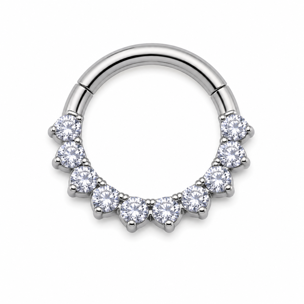 Piercing Segmento em Titânio com 12 Zircônias Frontais Cravejadas