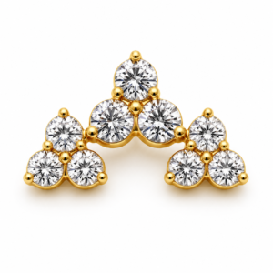 Piercing Topo Cluster Trinity em Titânio PVD Gold com Zircônias