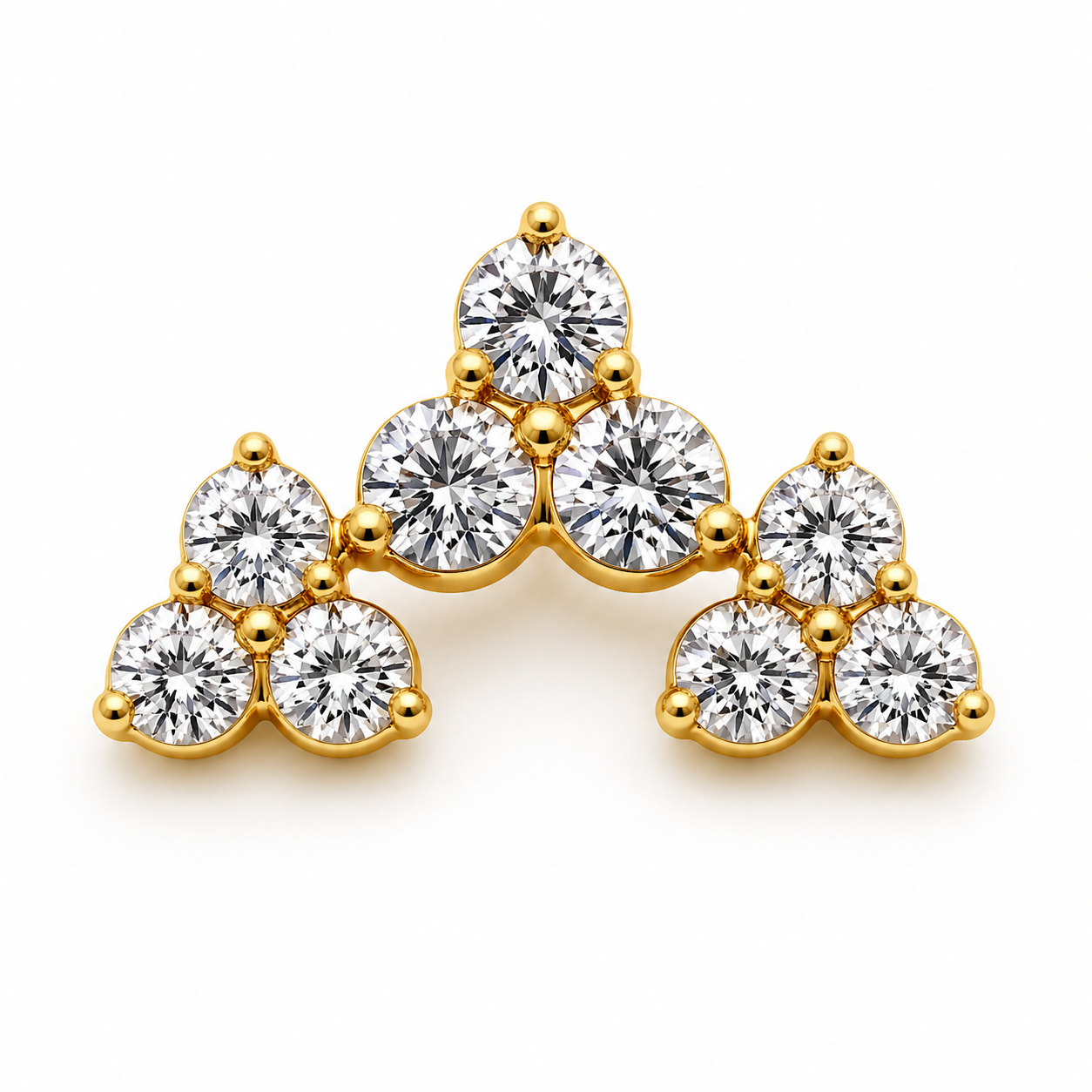 Piercing Topo Cluster Trinity em Titânio PVD Gold com Zircônias
