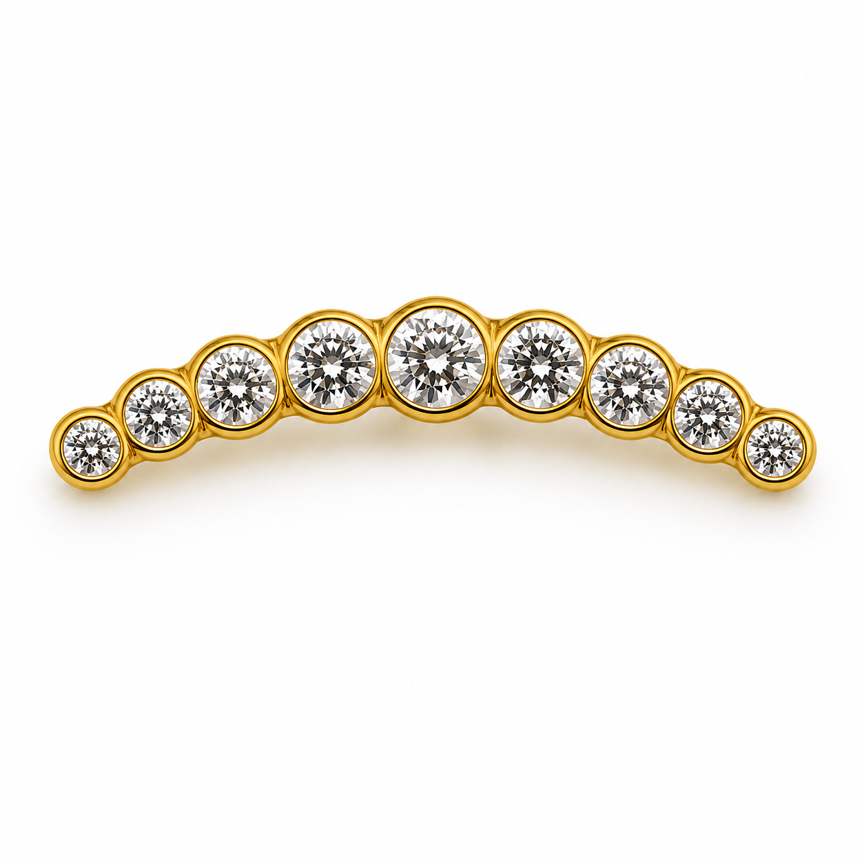 Piercing Topo Cluster em Titânio PVD Gold com Zircônias Arco Cravejado