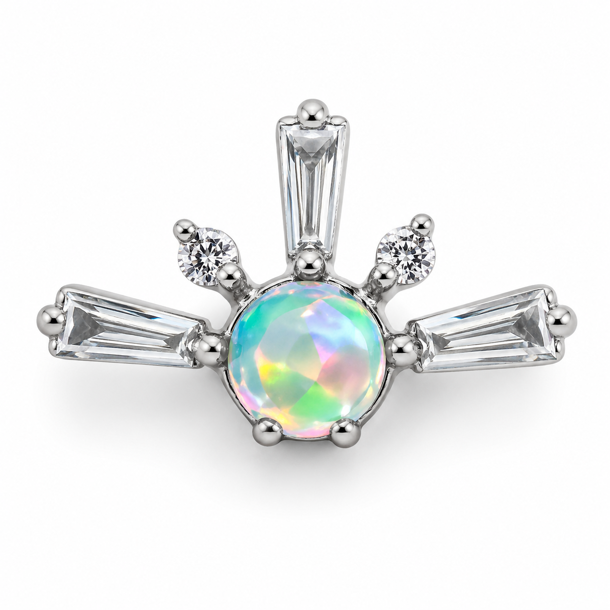 Piercing Topo em Titânio Astro com Zircônias Baguete e Jelly Opala