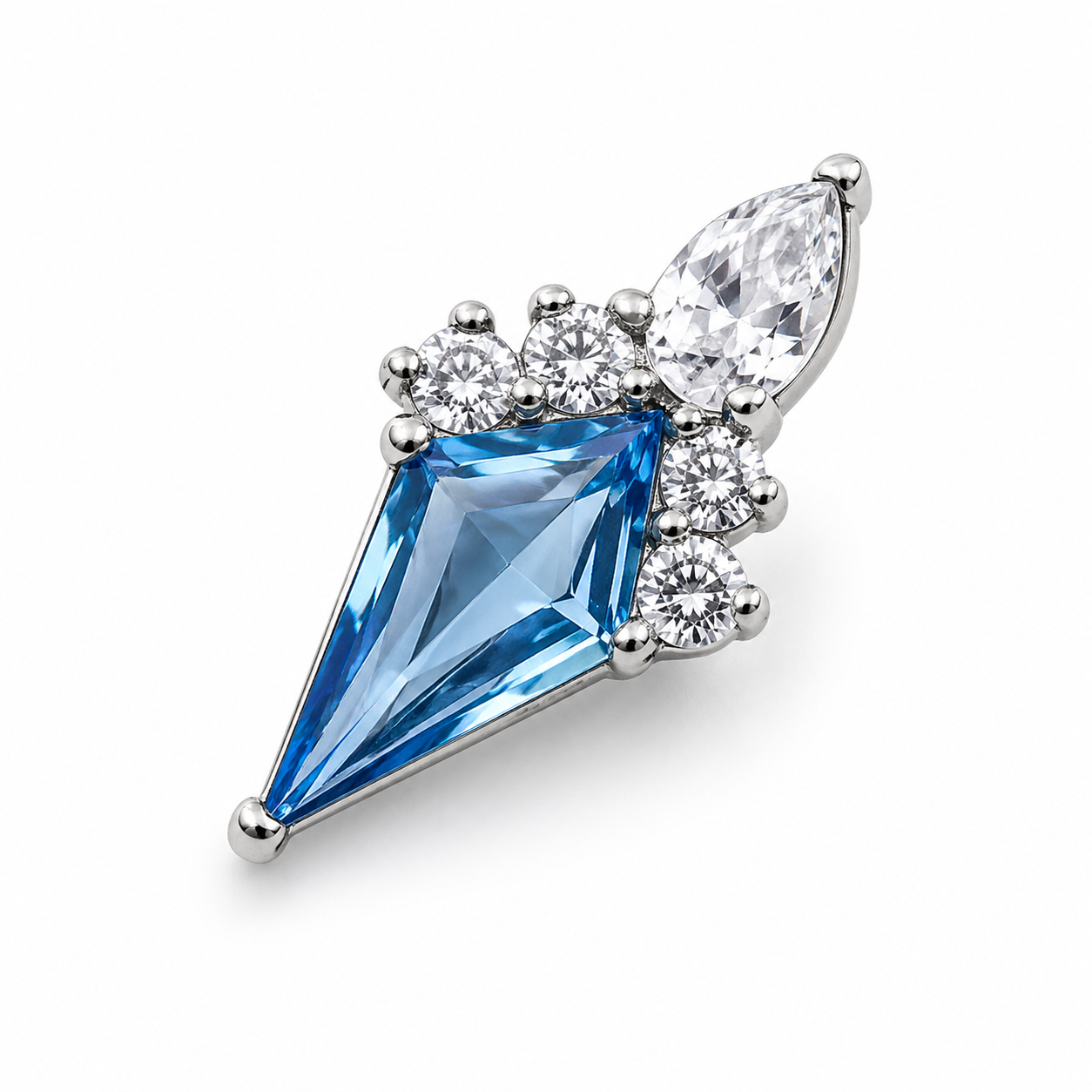 Piercing Topo em Titânio Estilo Indiano com Zircônia Azul e Cristal