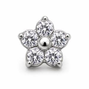 Piercing Topo em Titânio Flor com Zircônias 4.5mm