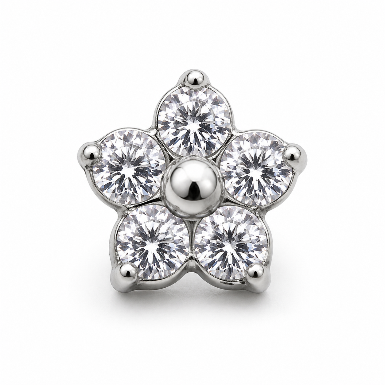 Piercing Topo em Titânio Flor com Zircônias 4.5mm
