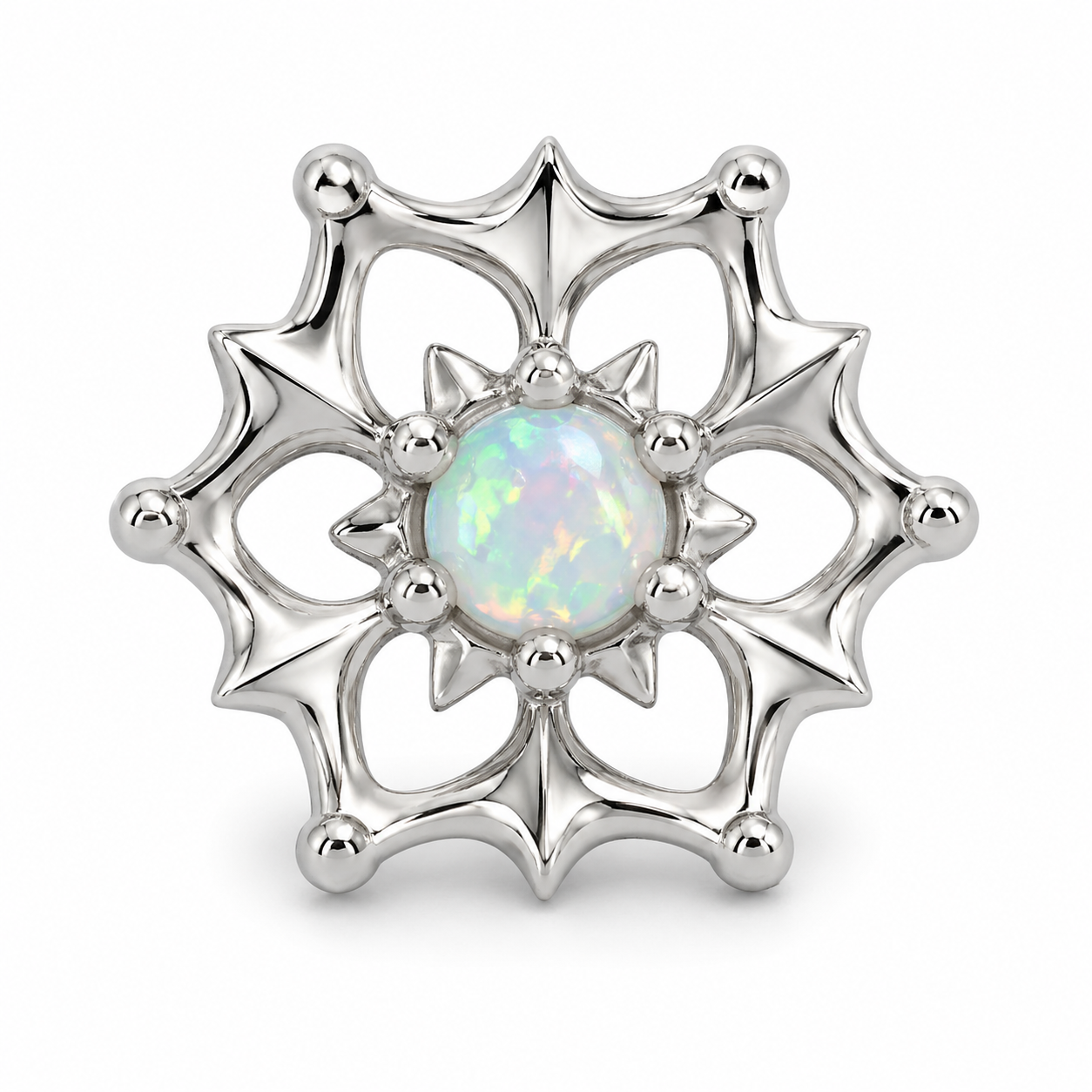 Piercing Topo em Titânio Flor de Lótus com Opala – Modelo Celestial Premium