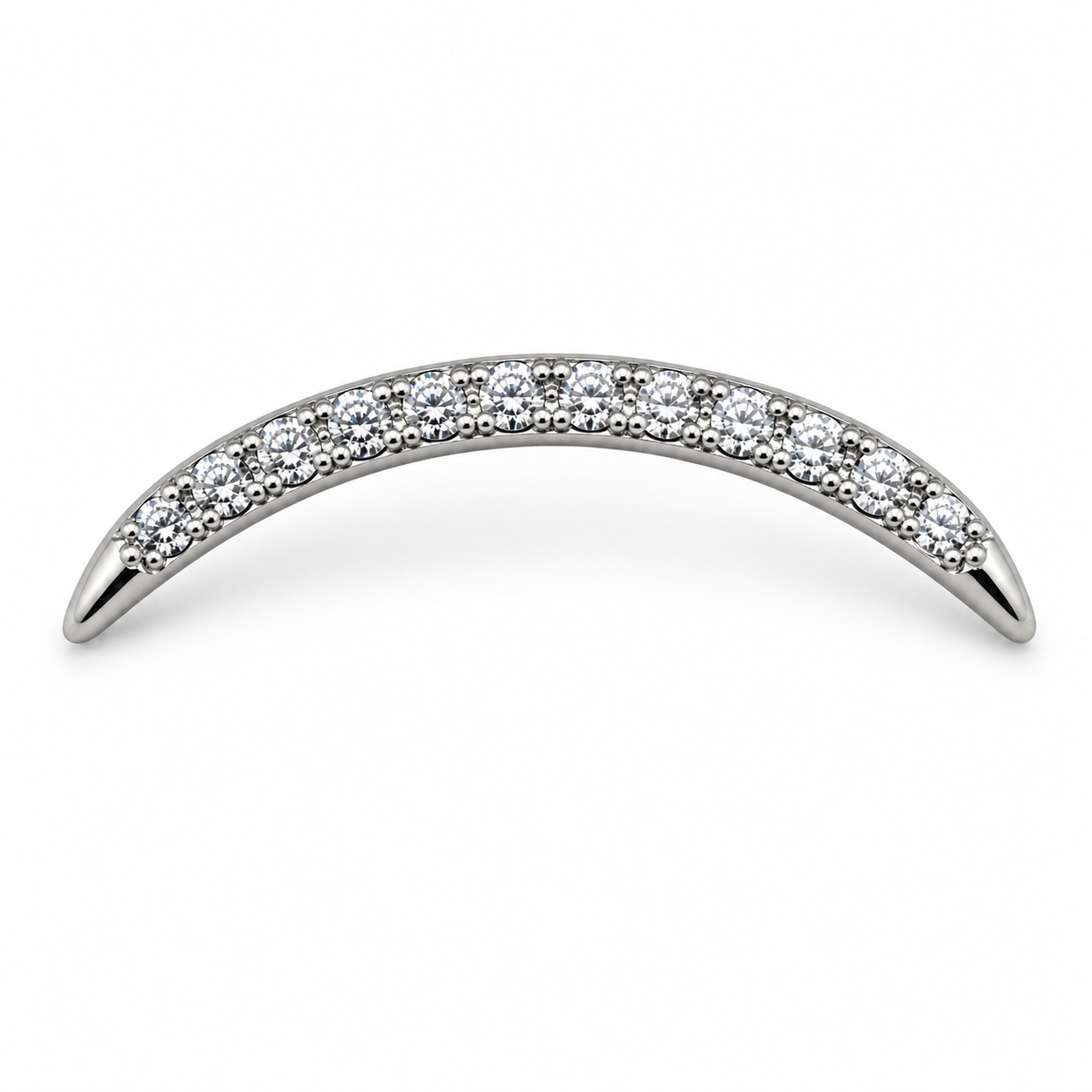 Piercing Topo em Titânio Formato Lua Fina Cravejada com Zircônias