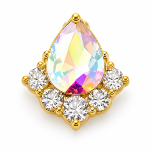 Piercing Topo em Titânio PVD Gold Aurora Boreal com Zircônias – Modelo Lux Premium