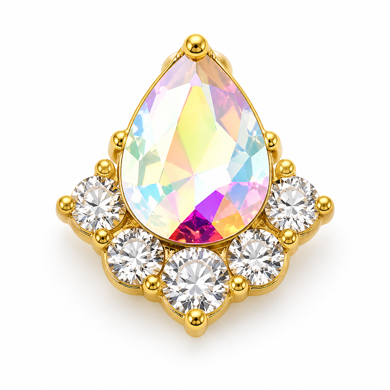 Piercing Topo em Titânio PVD Gold Aurora Boreal com Zircônias – Modelo Lux Premium