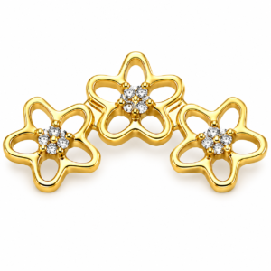 Piercing Topo em Titânio PVD Gold Cluster de 3 Flores Vazadas com Zircônias
