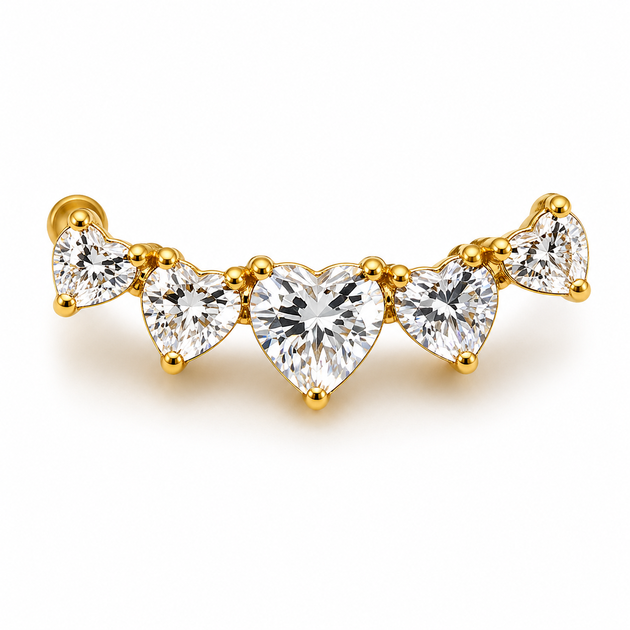 Piercing Topo em Titânio PVD Gold Cluster de Corações com Zircônias