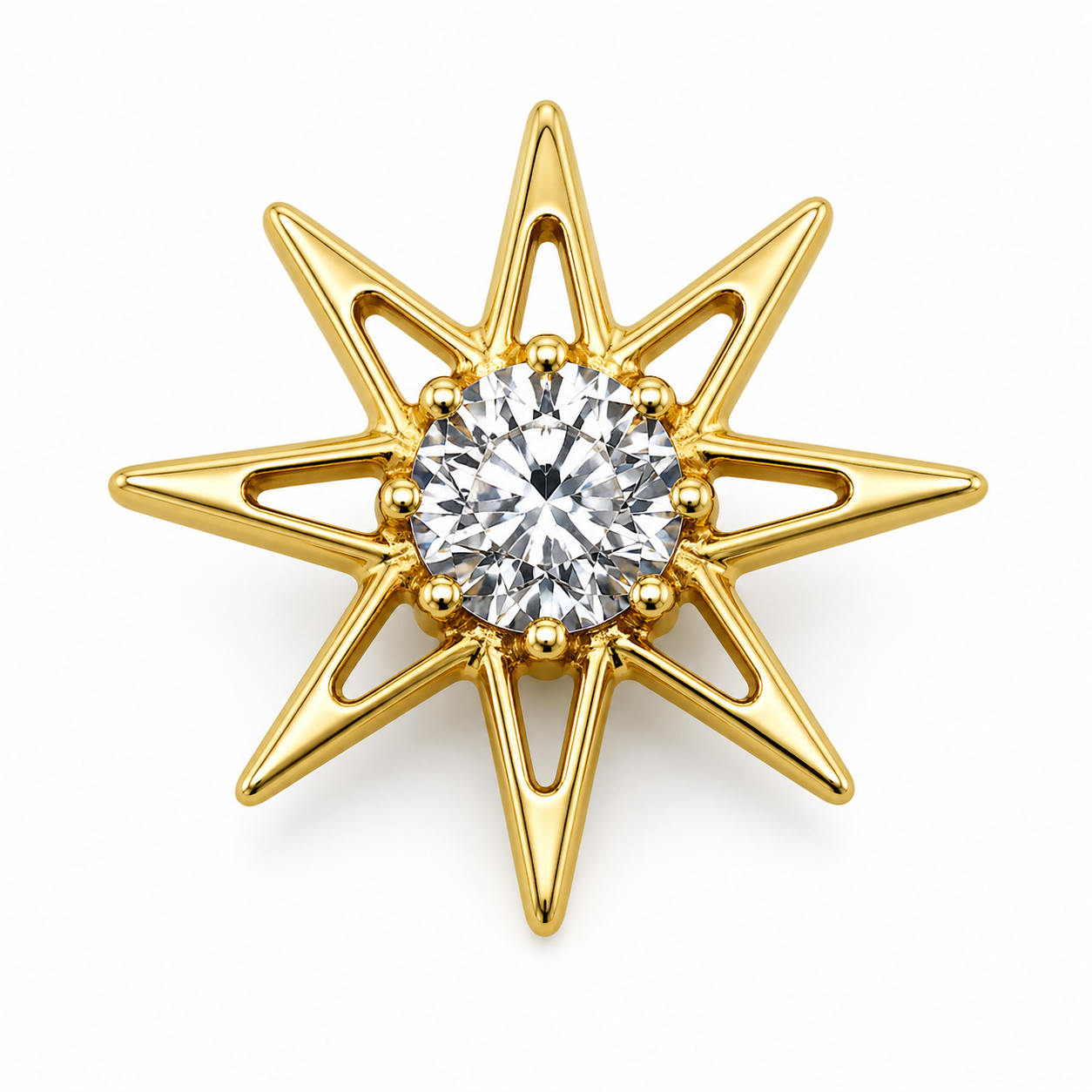 Piercing Topo em Titânio PVD Gold Estrela de 8 Pontas com Zircônia