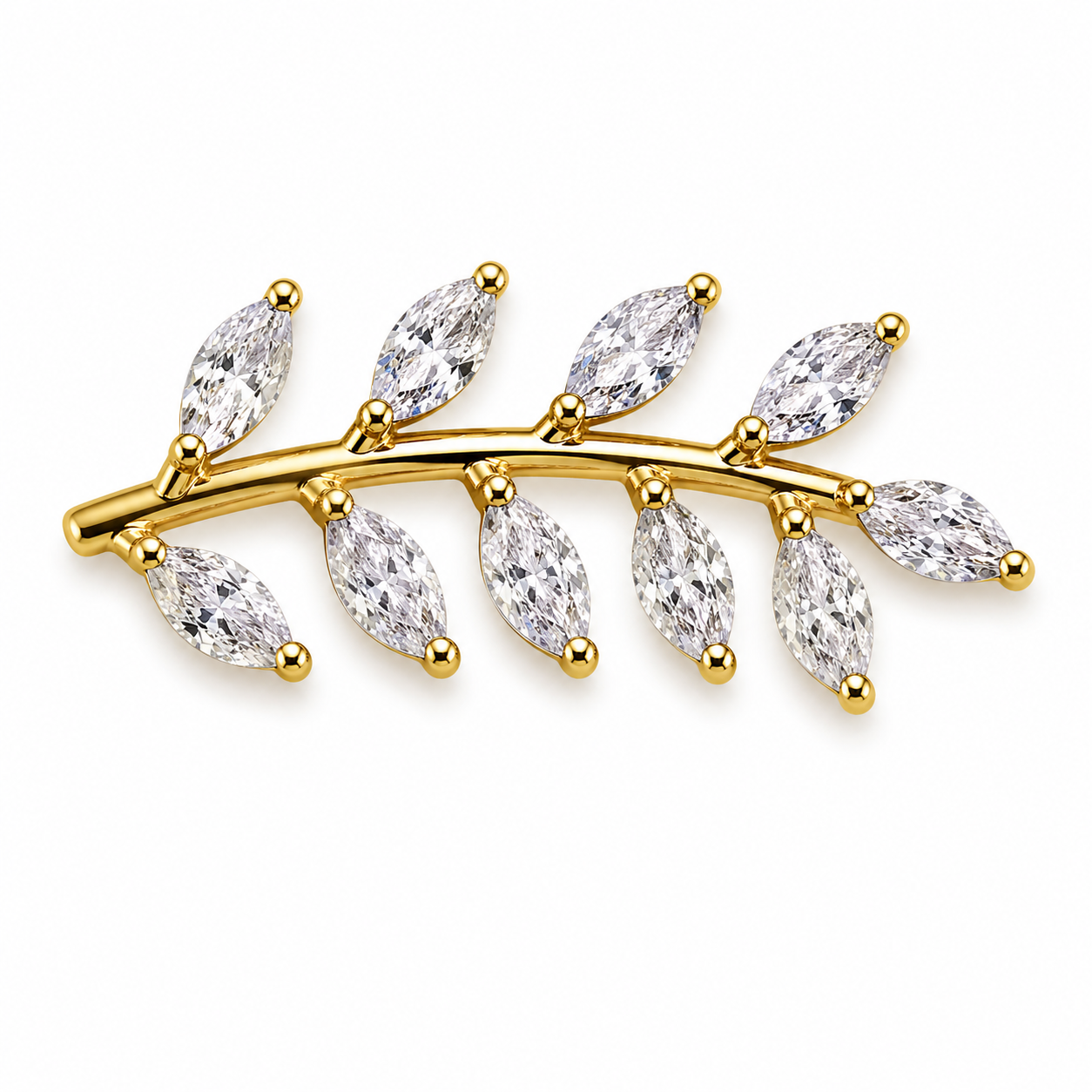 Piercing Topo em Titânio PVD Gold Galho com 10 Zircônias Navete