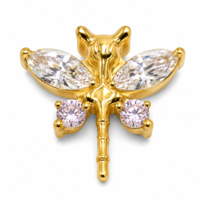 Piercing Topo em Titânio PVD Gold Libélula com Zircônias