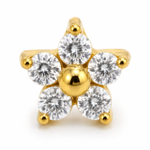 Piercing Topo em Titânio PVD Gold Micro Flor com Zircônias 3.2mm