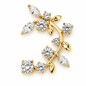 Piercing Topo em Titânio PVD Gold Ramo de Folhas com Zircônias