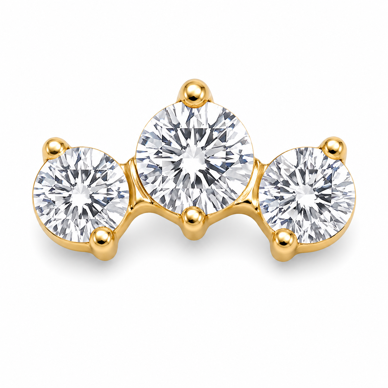 Piercing Topo em Titânio PVD Gold com 3 Zircônias Cluster