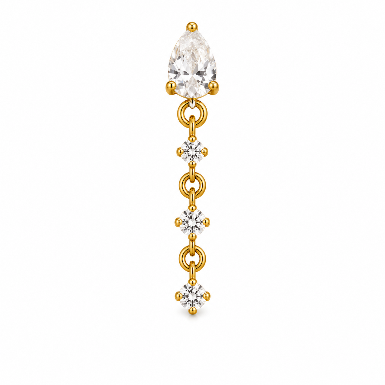 Piercing Topo em Titânio PVD Gold com Gota de Zircônia e Pingente em Corrente