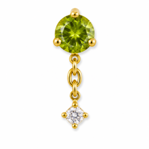 Piercing Topo em Titânio PVD Gold com Pedra Verde Peridot e Pingente de Zircônia